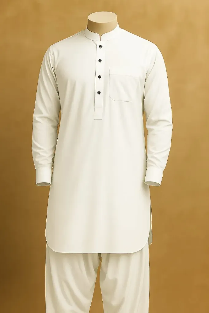 White Shalwar Kameez Ready Made | Wash & Wear Boski – Premium Fit