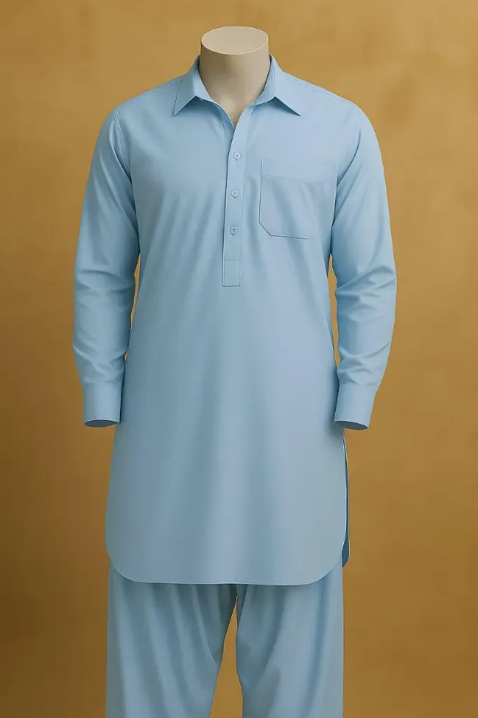 Sky Blue Shalwar Kameez Ready Made | Wash & Wear Boski – Premium Fit